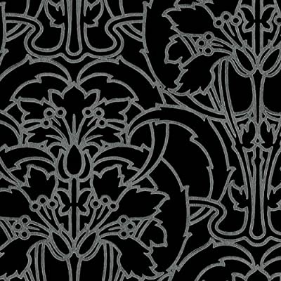High Design Silver Bold Damask Pattern on Black Wallpaper - all4wallswall-paper
