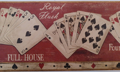 Playing Cards Poker Hands on Red Wallpaper Border