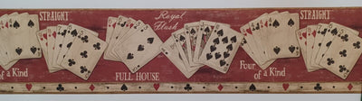 Playing Cards Poker Hands on Red Wallpaper Border