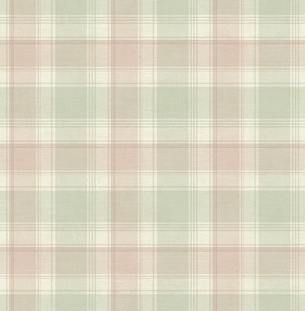Soft Pastel Mix of Green and Pink Plaid Unpasted Wallpaper