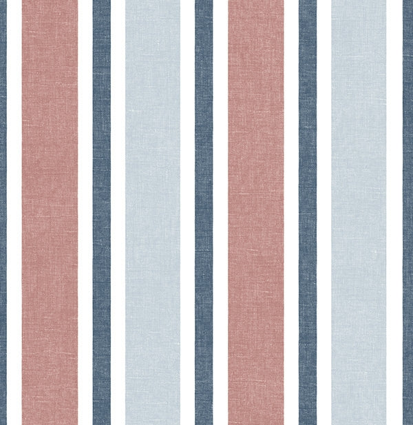 Nautical Stripes Blues, Off White, Rusty Red Unpasted Wallpaper