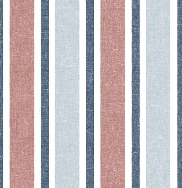 Nautical Stripes Blues, Off White, Rusty Red Unpasted Wallpaper