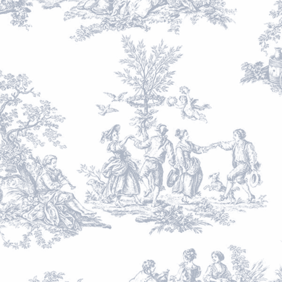 Blue Colonial Medium Size Toile on Soft White Wallpaper - all4wallswall-paper