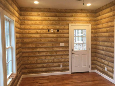 Lake Forest Lodge Rustic 3-D Light Blonde Log Cabin 27” Wide on Sure Strip Wallpaper