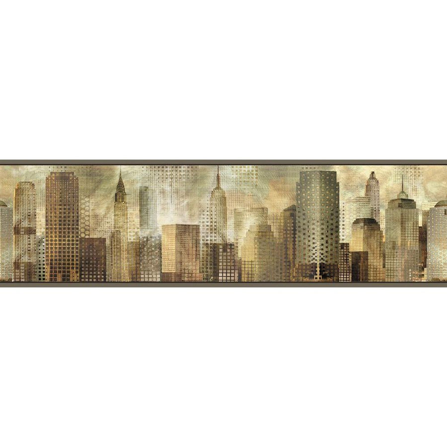 Taupe Geometric City Skyline Easy Walls Wallpaper Border - all4wallswall-paper