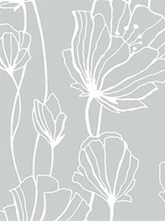 White Silhouette Floral on Shiny Silver Wallpaper - all4wallswall-paper