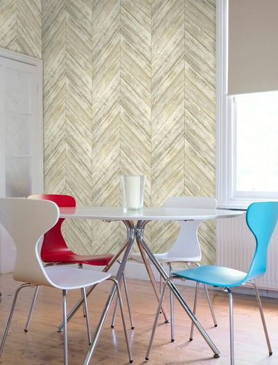 Weathered Herringbone Beige Wood Boards on Sure Strip Wallpaper - all4wallswall-paper