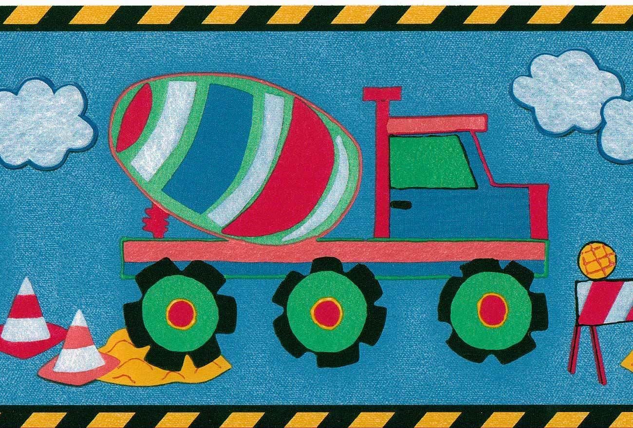 Patchwork Construction Dark Blue Denim Wallpaper Border - all4wallswall-paper