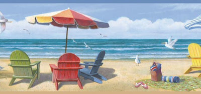 Colorful Beach Chairs on the Sand on Easy Walls Wallpaper Border - all4wallswall-paper