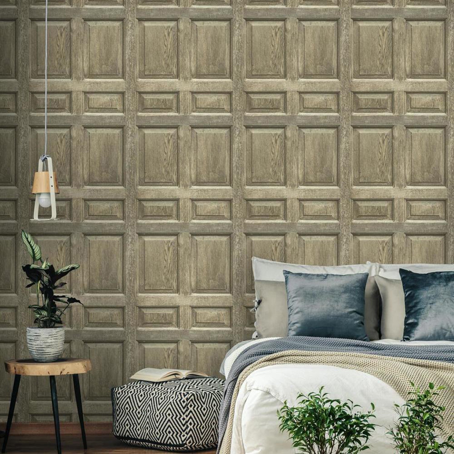 Beige and Grey Wood Paneling on Sure Strip Wallpaper - all4wallswall-paper