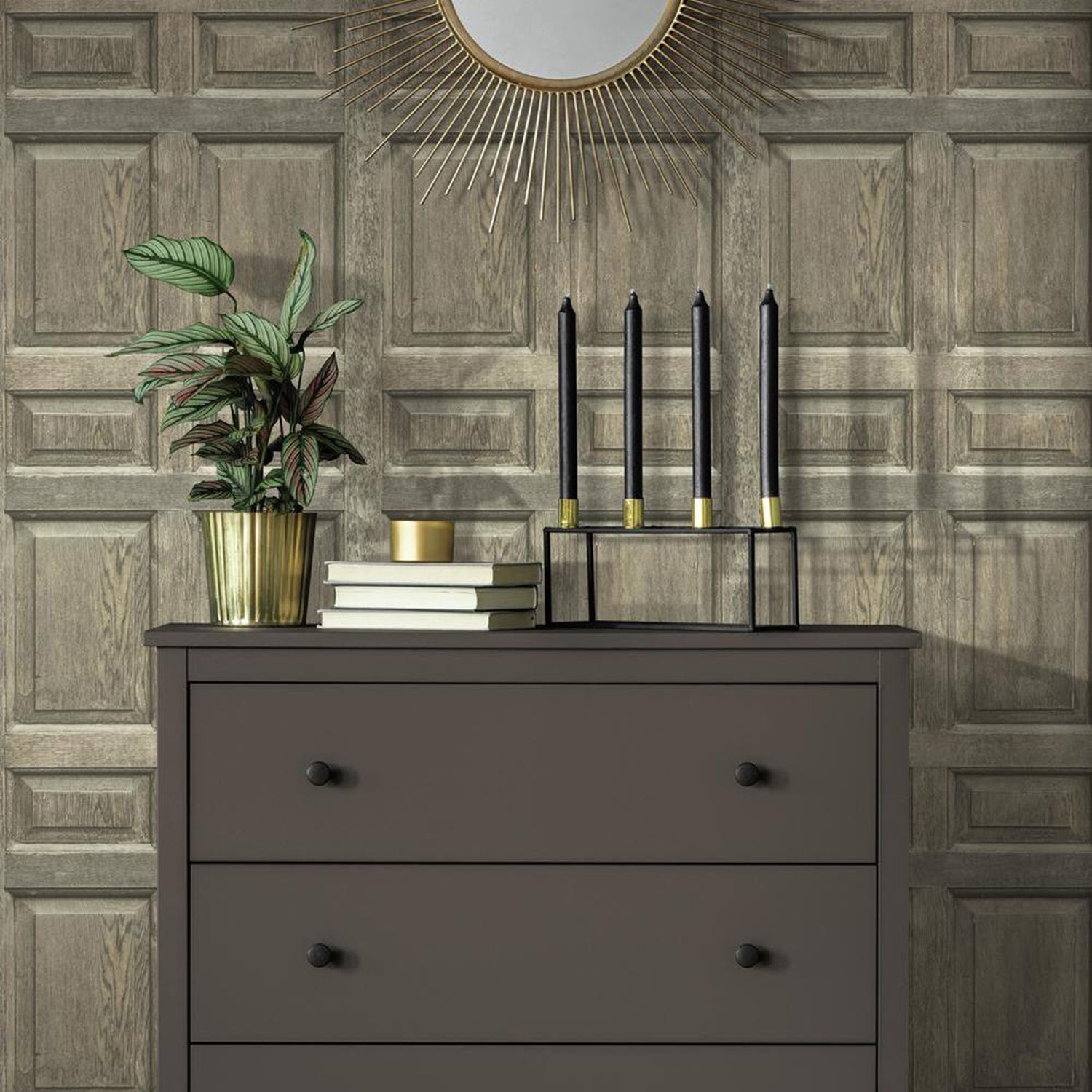 Beige and Grey Wood Paneling on Sure Strip Wallpaper - all4wallswall-paper