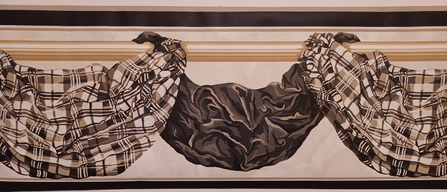 Formal Black and White Plaid Drape Wallpaper Border
