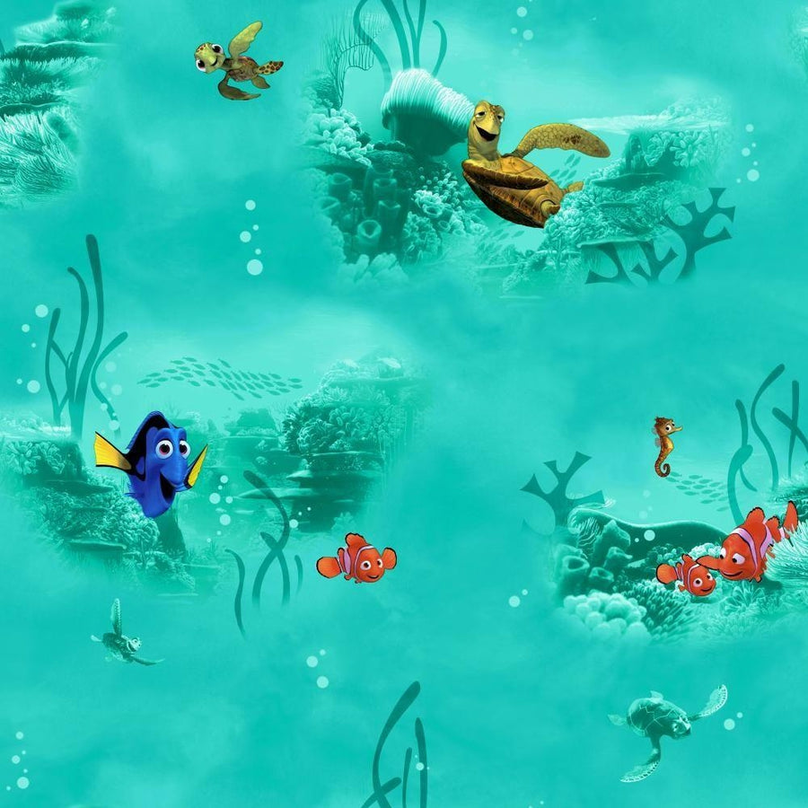 Disney Finding Nemo in Aqua on Sure Strip Wallpaper - all4wallswall-paper