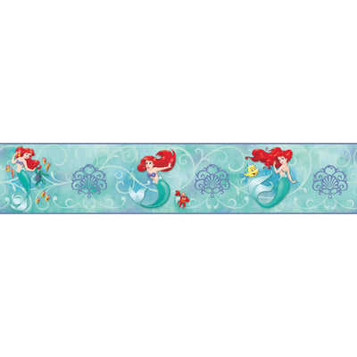 Disney Ariel the Little Mermaid in Aqua Sea on Sure Strip Wallpaper Border - all4wallswall-paper