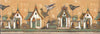 Gold & Green Birdhouses with Birds Wallpaper Border - all4wallswall-paper