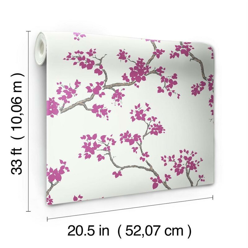 Pink Raspberry Floral & Branches Asian Artistry Paste the Paper Wallpaper