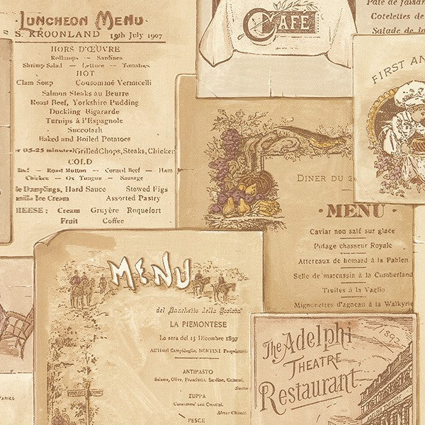 Vintage Cafe Menu in Multiple Shades of Beige & Brown Wallpaper - all4wallswall-paper