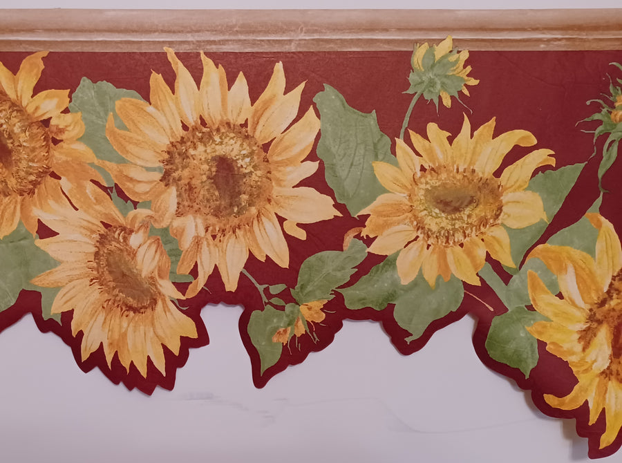 Sunflower on Red Background Laser Cut Wallpaper Border