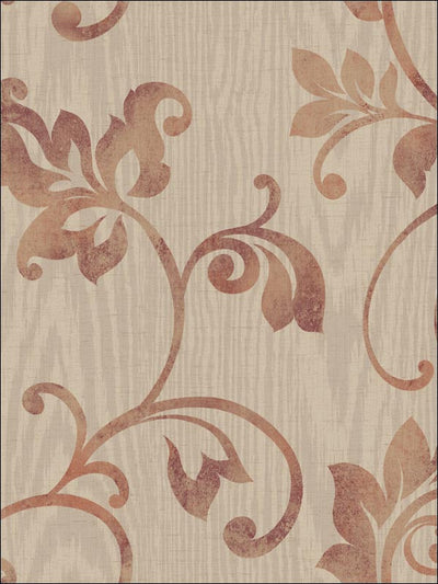 Large Copper Scroll on Contemporary Wooden Sheen Unpasted Wallpaper