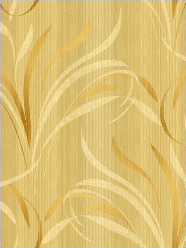 Seabrook Wind Blown Leaves on Golden Stria Unpasted Wallpaper