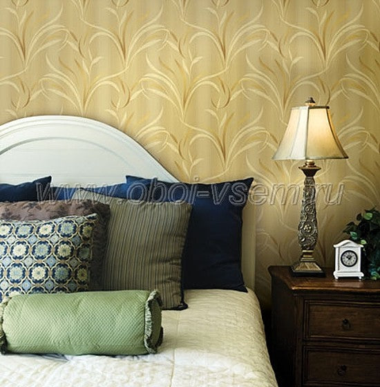 Seabrook Wind Blown Leaves on Golden Stria Unpasted Wallpaper