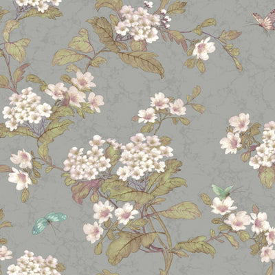 Floral Blossoms with Butterflies on Mylar 27" Unpasted Wallpaper
