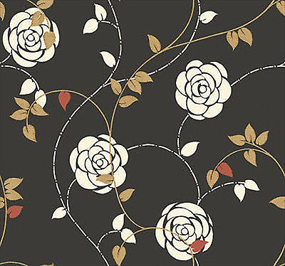 Antonina Vella Roses on Black Wallpaper - all4wallswall-paper