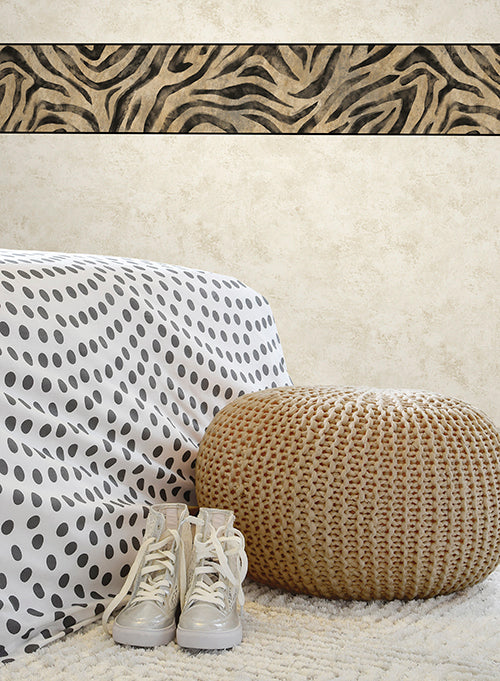 Black and Brown Zebra Print on Sure Strip Wallpaper Border - all4wallswall-paper