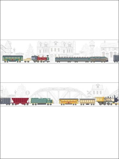 Train on the Track Scenic Baseboard on Sure Strip Mural Wallpaper Border - all4wallswall-paper