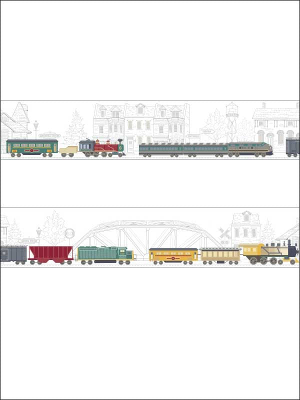 Train on the Track Scenic Baseboard on Sure Strip Mural Wallpaper Border - all4wallswall-paper