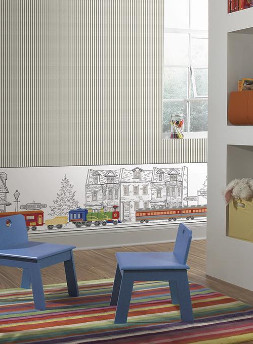 Train on the Track Scenic Baseboard on Sure Strip Mural Wallpaper Border - all4wallswall-paper