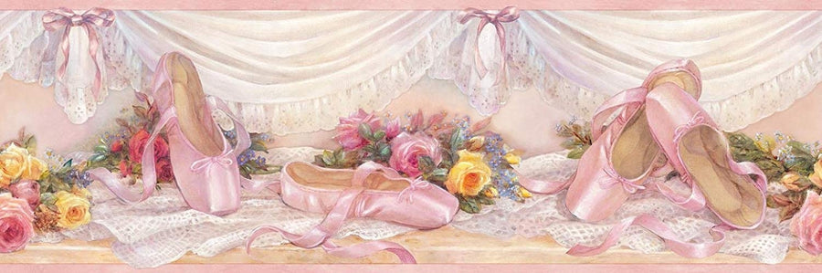 Ballet Slippers & Pink Roses Easy Walls Wallpaper Border - all4wallswall-paper