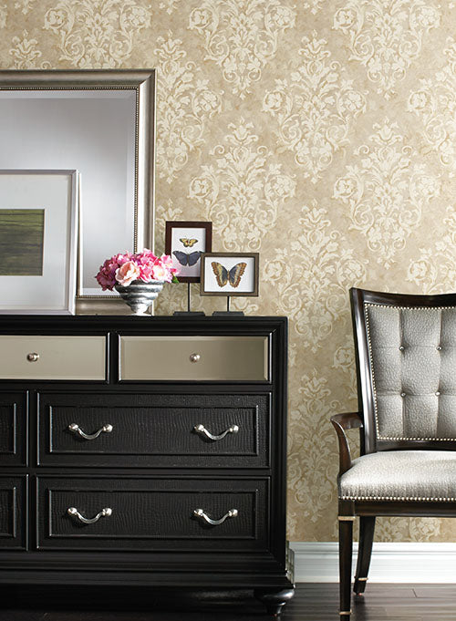Formal Handpainted Oversized Golden Damask on Sure Strip Wallpaper - all4wallswall-paper