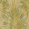 Green and Golden Lanai Tropical Palms on Metallic Unpasted Wallpaper