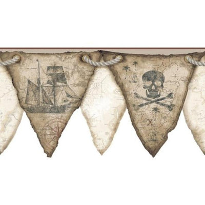 Boys Brown & Off White Pirate - Pirates Pennant -Flags Laser Cut Border - all4wallswall-paper