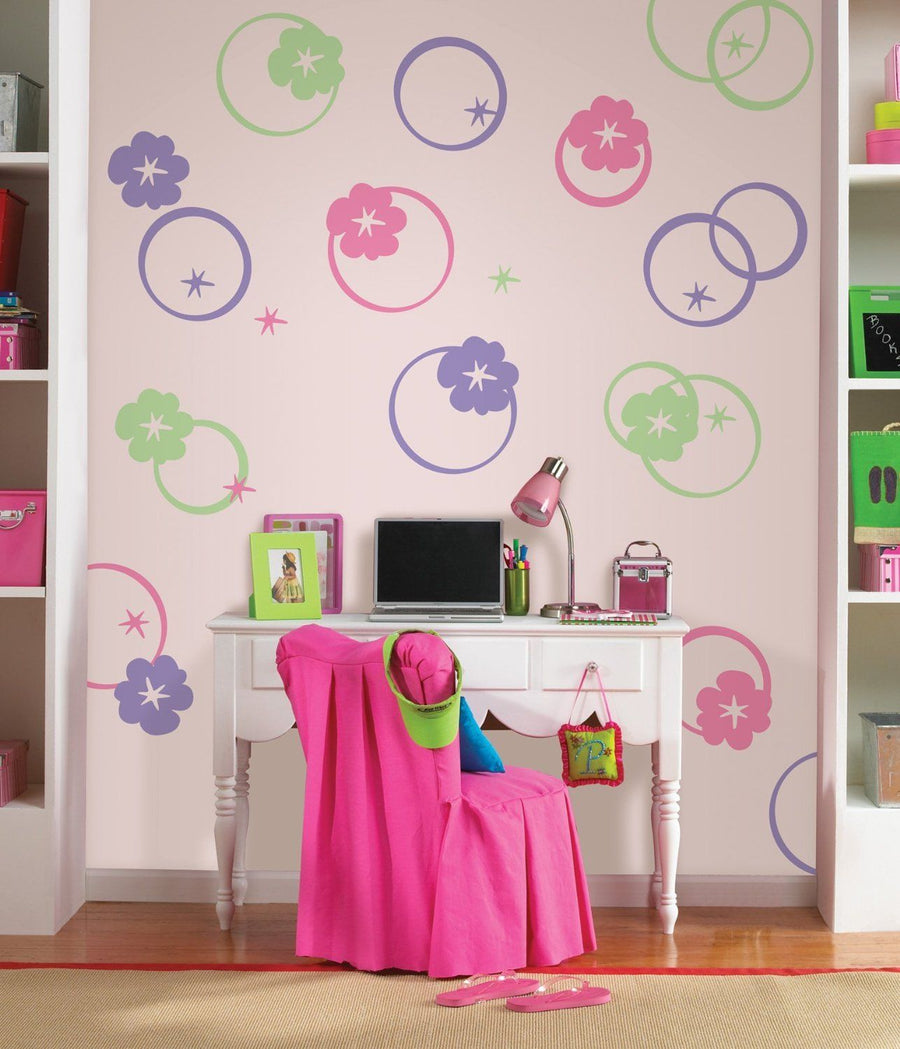 Wall Pops Hoopla Pink Circles & Flowers - all4wallswall-paper