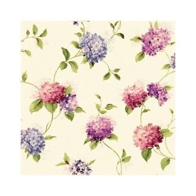 Floral Vines Hydrangea on Butter Beige w- Sketches n Sure Strip Wallpaper - all4wallswall-paper