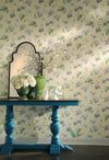 Floral Vines Hydrangea on Butter Beige w- Sketches n Sure Strip Wallpaper - all4wallswall-paper