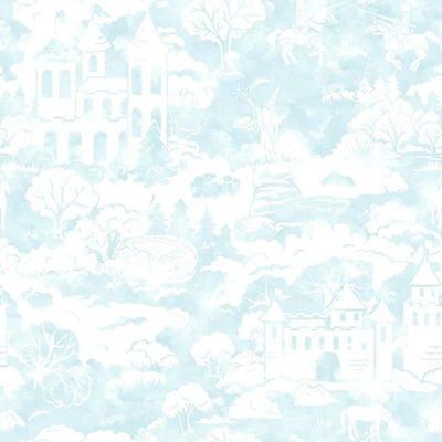 Fantasy Kingdom Toile in Blue on Sure Strip Wallpaper