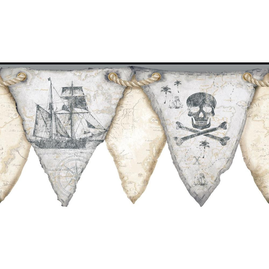 Boys Beige and Grey Pirate - Pirates Pennant -Flags Laser Cut on Sure Strip Wallpaper Border - all4wallswall-paper