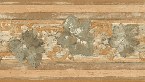 Green Maple Leaf on Wood like Background Wallpaper Border - all4wallswall-paper