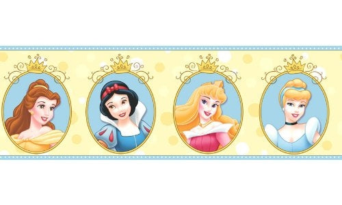 Disney Princess Yellow and Blue in Cameo Frames Wallpaper Border - all4wallswall-paper
