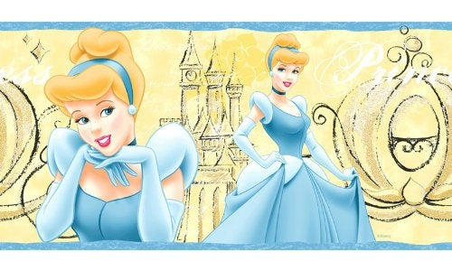 Disney Yellow Cinderella, Castle and Carriage Wallpaper Border - all4wallswall-paper