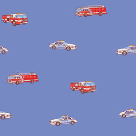 Emergency Vehicles, Firemen and Police on Blue Sure Strip Wallpaper - all4wallswall-paper
