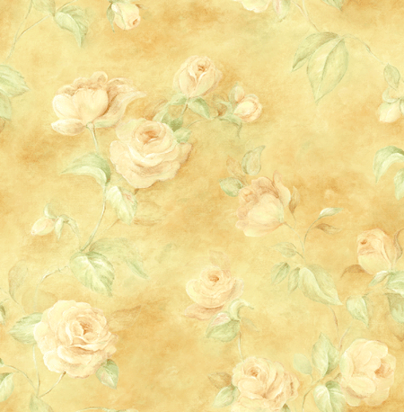 Off White Roses on Creamy Golden Yellow Wallpaper - all4wallswall-paper