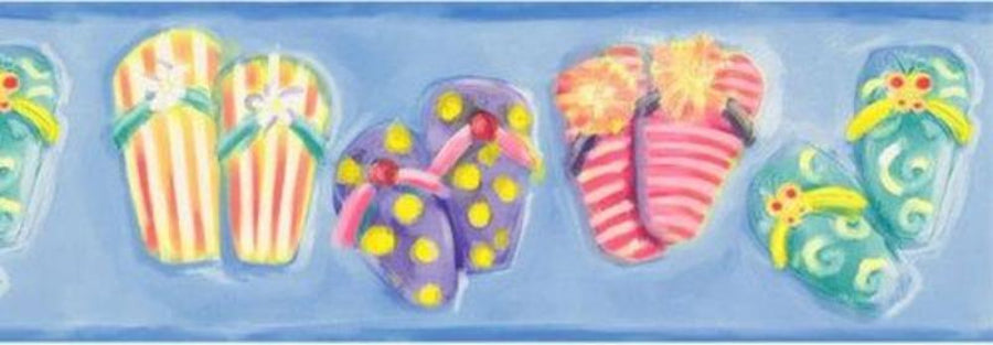 Kids Colorful Flip Flops on Ocean Blue Wallpaper Border - all4wallswall-paper