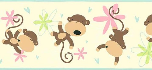 Monkey See Monkey Do on Cream Wallpaper Border - all4wallswall-paper