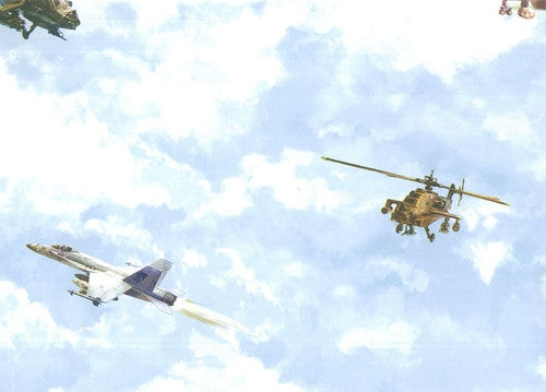 Modern Airplanes and Helicopters In the Clouds on Sure Strip Wallpaper - all4wallswall-paper