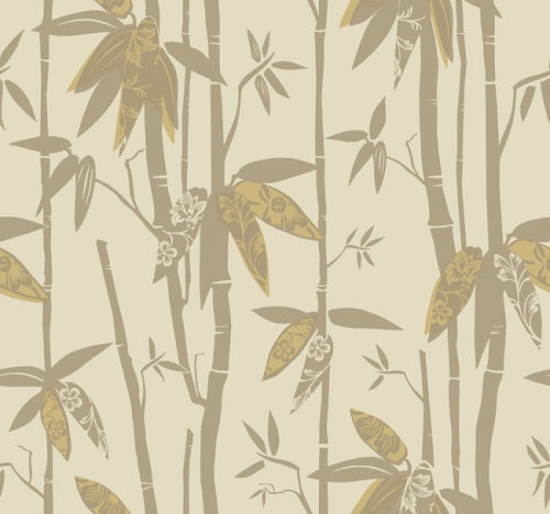 Contemporary Tropical Bamboo Stalks with Shiny Golden Leaves Wallpaper - all4wallswall-paper