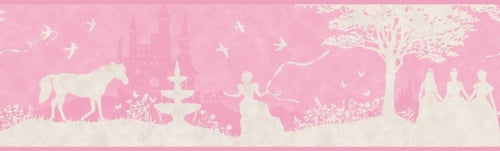 Pink & White Disney Princess Silhouette Toile Wallpaper Border - all4wallswall-paper